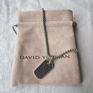 David Yurman Black Gem Dog Tag Sterling Silver Square Necklace